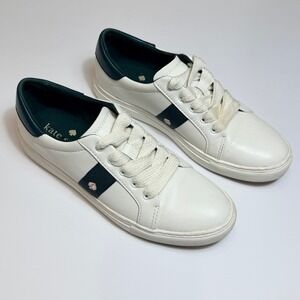 Kate Spade New York Iggy Sneakers White Leather Green Trim Women's 6.5B